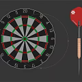 Circular Dartboard And Red Dart With Colorful Sections For Sports Equipment