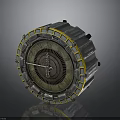 Detailed Industrial Circular Mechanical Component With Yellow Border And Inner Gears