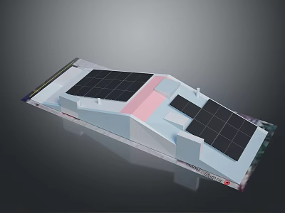 Modern Building Model Featuring Solar Panels Geometric Design And Colored Sections 3d model