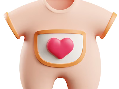 Light Pink Baby Onesie with Orange Trim and White Pocket Featuring Pink Heart 3d model