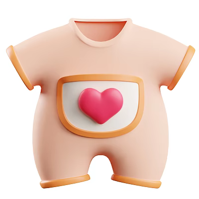 Light Pink Baby Onesie with Orange Trim and White Pocket Featuring Pink Heart 3d model
