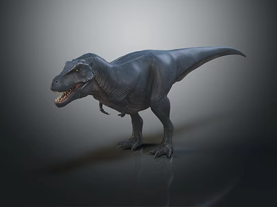 Detailed Realistic 3D Tyrannosaurus Rex Dinosaur Model Standing On Grey Background 3d model