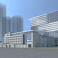 Modern Office Building With Glass Curtain Wall And Multi Storey Plaza Entrance Design