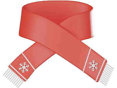 Stylish Red Scarf With Crossed Design White Snowflake Patterns And Fringes 3d model