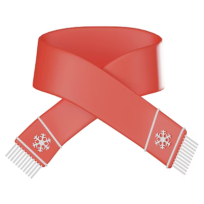Stylish Red Scarf With Crossed Design White Snowflake Patterns And Fringes 3d model