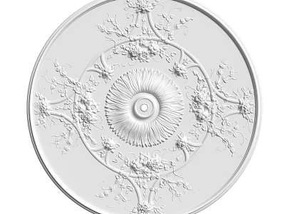White Circular Ceiling Medallion With Intricate Carved Floral Leaf Patterns And Central Design 3d model