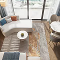 Modern Hotel Room Interior With Large Bed Decorative Painting Mountain View Window Desk And Chair