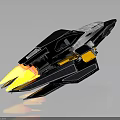 Futuristic Spacecraft With Sleek Black Silver Orange And Yellow Aerodynamic Design