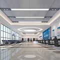 Spacious Bright Service Hall Interior With Workstations Seats And Display Screens