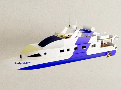 Blue And White Yacht Lady Diaden With Multi Level Structure 3d model