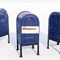 Three Vintage Blue Metal U.S. Mail Public Standing Mailboxes Design 3d model