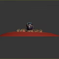 White Rhino With Blue Containers Brown Bag Standing On Red Ground With Stones Dry Grass