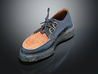 Navy Blue and Orange Woven Leather Casual Shoes with Laces Metal Eyelets and Platform Sole 3d model