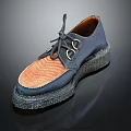 Navy Blue and Orange Woven Leather Casual Shoes with Laces Metal Eyelets and Platform Sole