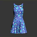 Stylish Blue Floral Print Dress With Spaghetti Straps And A Line Hem