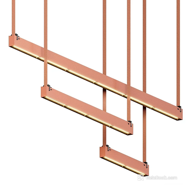 Modern Luxury Copper Linear Chandelier With Hanging Strip Design And Metal Frame 3d model 