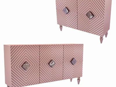 Modern Elegant Console Cabinet And Side Cabinet With Diamond Patterns Decorative Inlays And Metal Legs 3d model