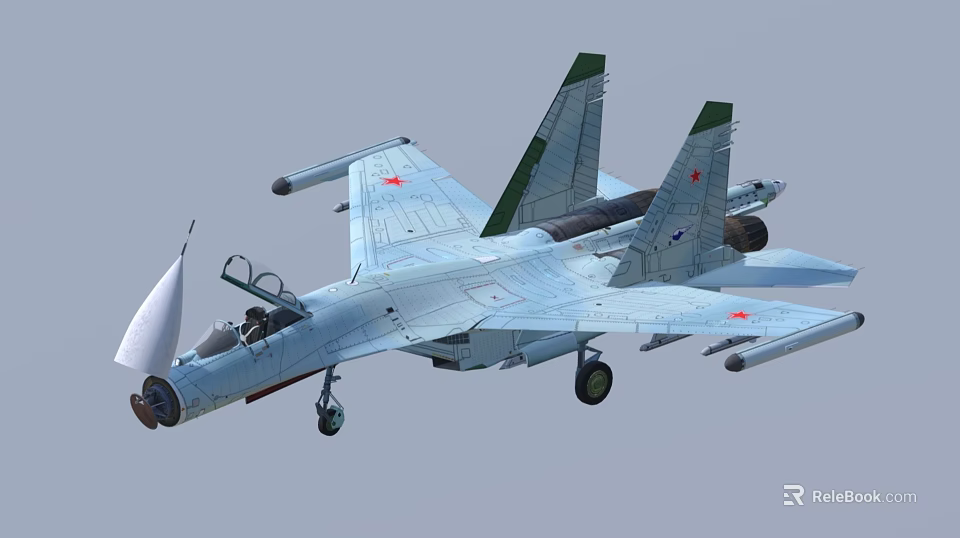 Military Fighter Jet With Open Cockpit Mounted Missiles And Red Star Emblems On Wings 3d model 
