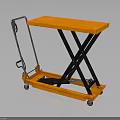 Orange Hydraulic Lift Table Cart With X Shaped Frame Wheels And Handle 3d model