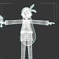3D Game Character With Pink Long Hair Green Accessory White Coat Blue Skirt Holding Staff