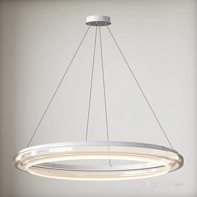 Modern Circular Chandelier with Illuminated Ring Design Metallic Frame and Suspended Wires 3d model 