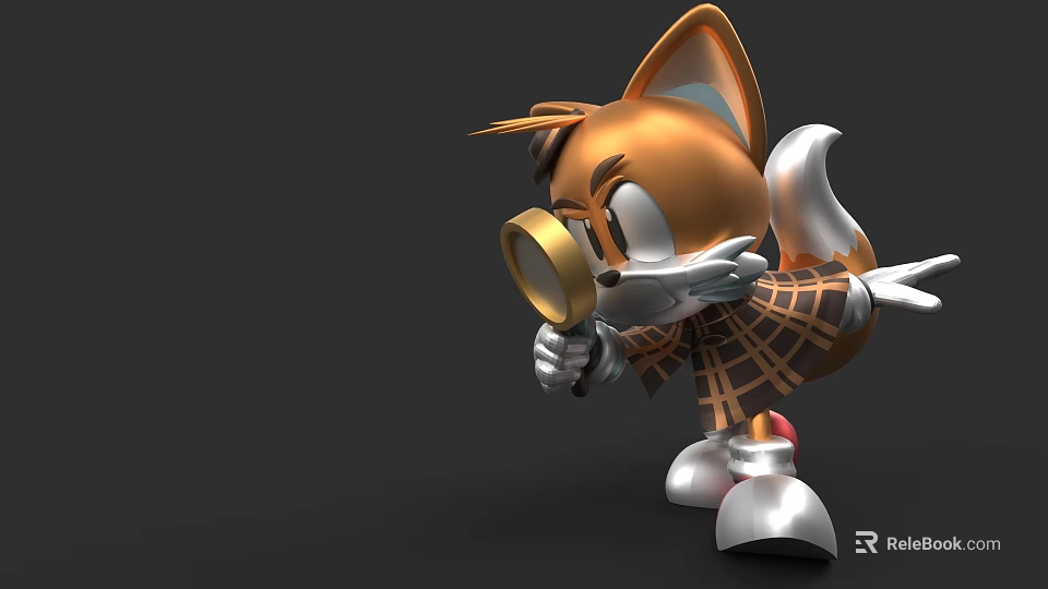 Cartoon Fox Detective Character Investigating With Magnifying Glass And Plaid Coat 3d model 