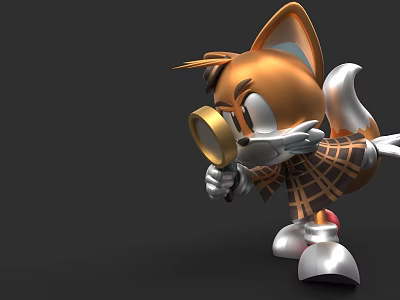 Cartoon Fox Detective Character Investigating With Magnifying Glass And Plaid Coat 3d model