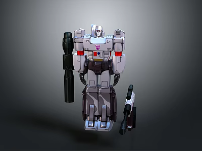 Transformers Action Figure Robot Toy With Silver Gray Body Purple Accents And Weapons 3d model