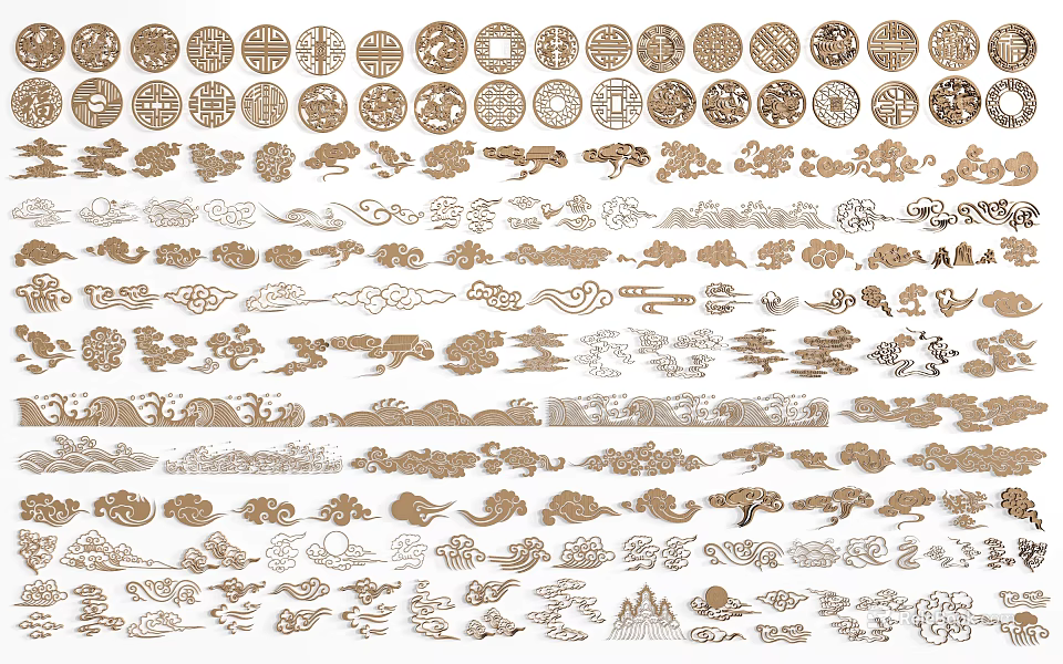 Stylish Curtains With Various Decorative Patterns Including Clouds Circles And Geometric Shapes 3d model 