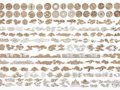 Stylish Curtains With Various Decorative Patterns Including Clouds Circles And Geometric Shapes 3d model