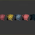 Colorful Patterned Scarves In Various Colors Arranged In A Row With Reflections