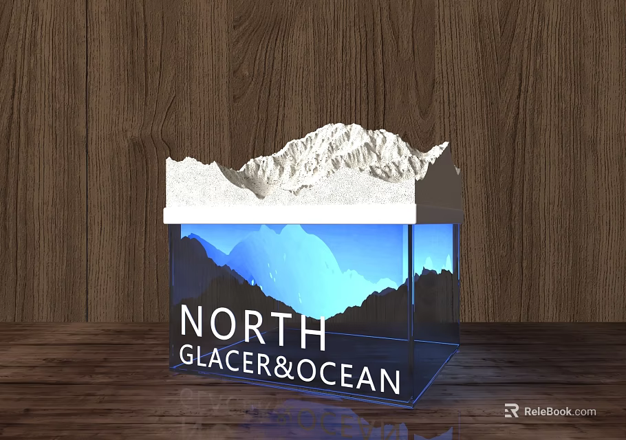 Creative Decorative Lamp Featuring North Glacier and Ocean Design on Wooden Background 3d model 