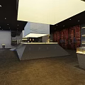 Art Exhibition Hall Interior With Calligraphy Characters Black White Murals And Figure Statue
