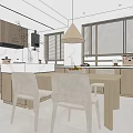 Modern Kitchen Interior With Light Wood Cabinets Island Refrigerator And Blinds