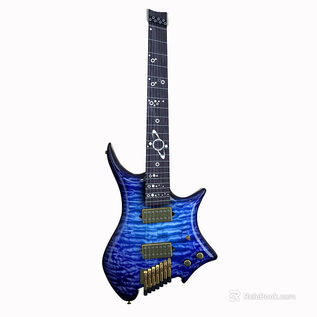 Blue Electric Guitar With Unique Artistic Design And Decorative Patterns On Body 3d model 