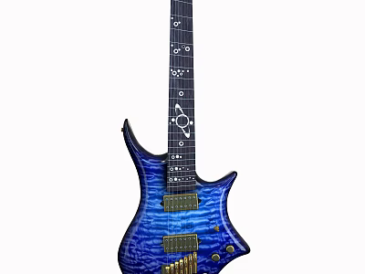 Blue Electric Guitar With Unique Artistic Design And Decorative Patterns On Body 3d model