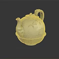 Elegant Light Gray Ceramic Teapot With Artistic Patterns And Saucer On Black Background 3d model