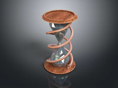 Elegant Hourglass With Wooden Spiral Frame And Transparent Crystal Body For Home Decor 3d model