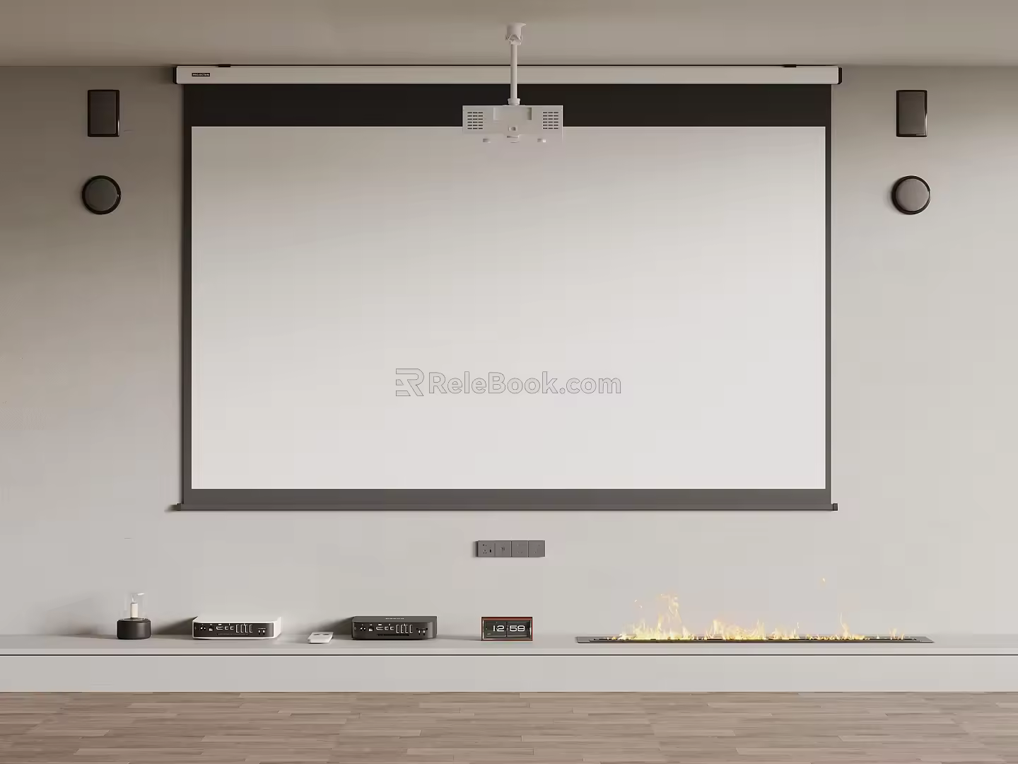 Modern Projection Cloth Projector Small Sound Fireplace 3d model