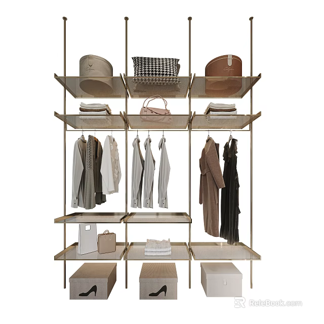Modern Open Wardrobe with Hanging Clothes Shelves Baskets and Storage Boxes 3d model 
