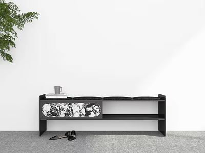 Modern Black Console Table With White Cup Tray And Black Shoes Against White Wall 3d model