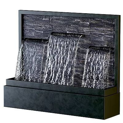 Decorative Fountain with Cascading Water Streams and Black Stone Wall Design 3d model