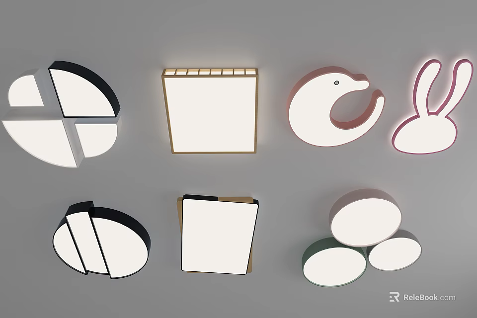 Modern Ceiling Lights With Various Shapes Black White Gold Frame And Rabbit Design 3d model