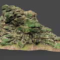 Natural Wood And Stone Layered Structure With Green Moss Cover And Texture