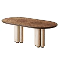 Oval Wooden Top Dining Table With Four Cylindrical Beige Legs Design
