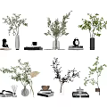 Vases with Green Plants on White Shelves with Decorative Items and Books