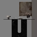 Modern Console Table Black Marble Design With Wall Painting Table Lamp And Decorative Items