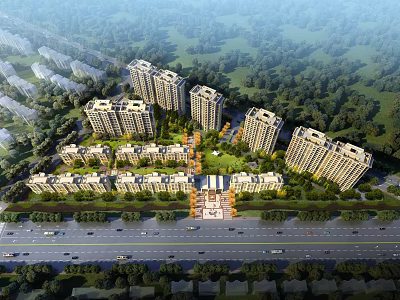 Aerial Planning of Residential Community With High Rise Low Rise Buildings Green Spaces Roads and Trees 3d model