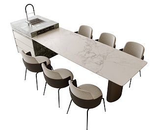 Modern Dining Table and Chair Combination Island Table Dining Table and Chair 3d model