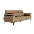 Three Seater Brown Leather Sofa With Modern Design And Black Metal Legs